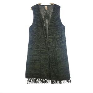 Faded Glory Green Knit Open Fringe Sleeveless Cardigan Size 1x-2X(16W-20W)